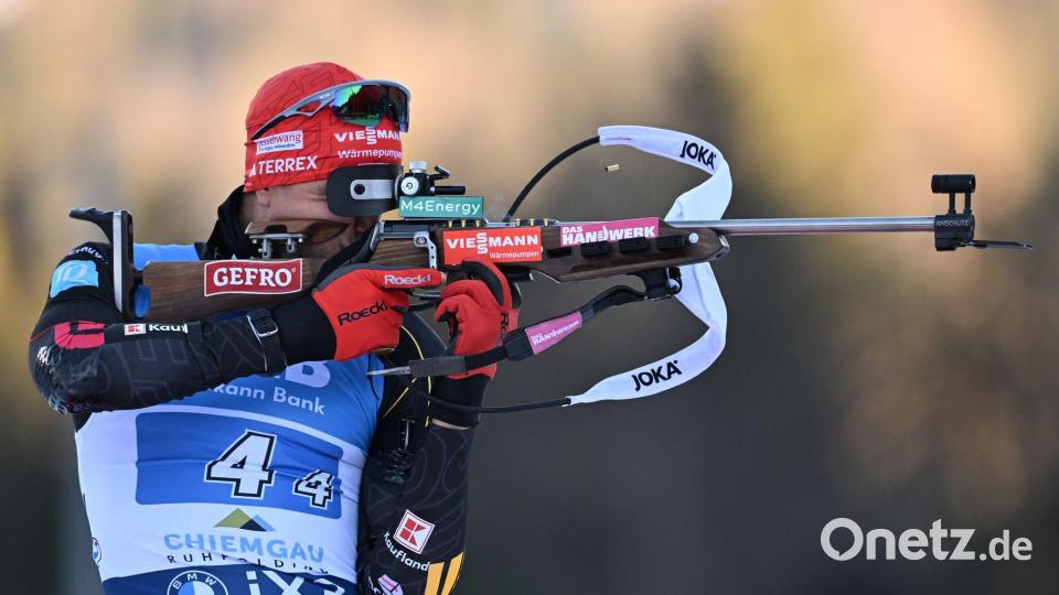 Schlussläufer Philipp Nawrath am Schießstand Bild: Sven Hoppe/dpa