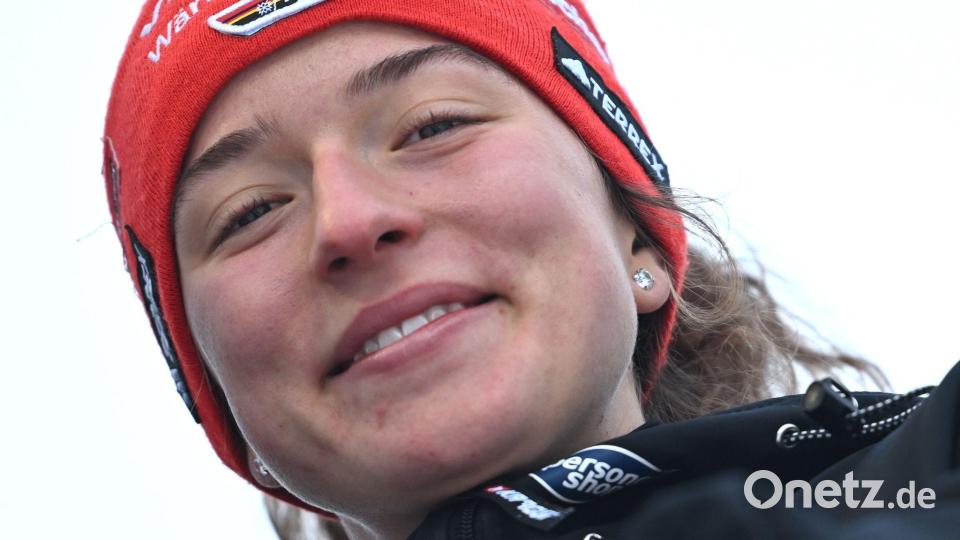 Nathalie Armbruster ist in Oberhof die beste deutsche Kombiniererin. Bild: Hendrik Schmidt/dpa