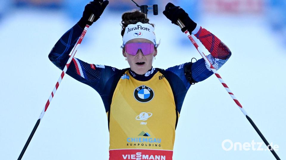 Lou Jeanmonnot bejubelt ihren nächsten Sieg. Bild: Sven Hoppe/dpa