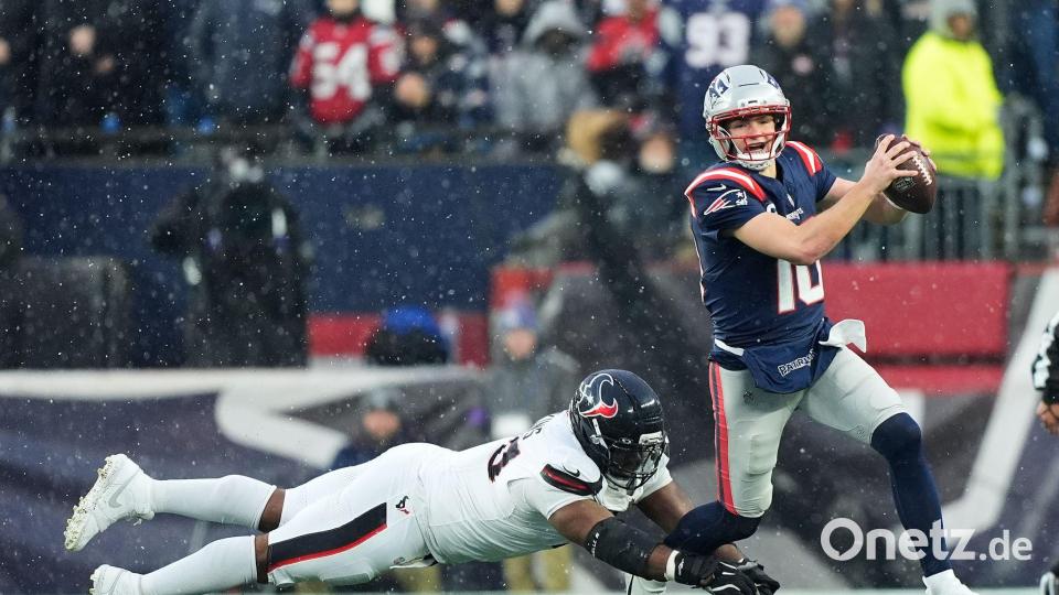 Drake Maye hat die Patriots als erster Quarterback seit Tom Brady ins Conference-Final geführt. Bild: Robert F. Bukaty/AP/dpa