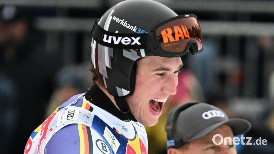 Jubel der Freude und Erleichterung: Luis Vogt nach Platz acht in Kitzbühel. Bild: Barbara Gindl/APA/dpa