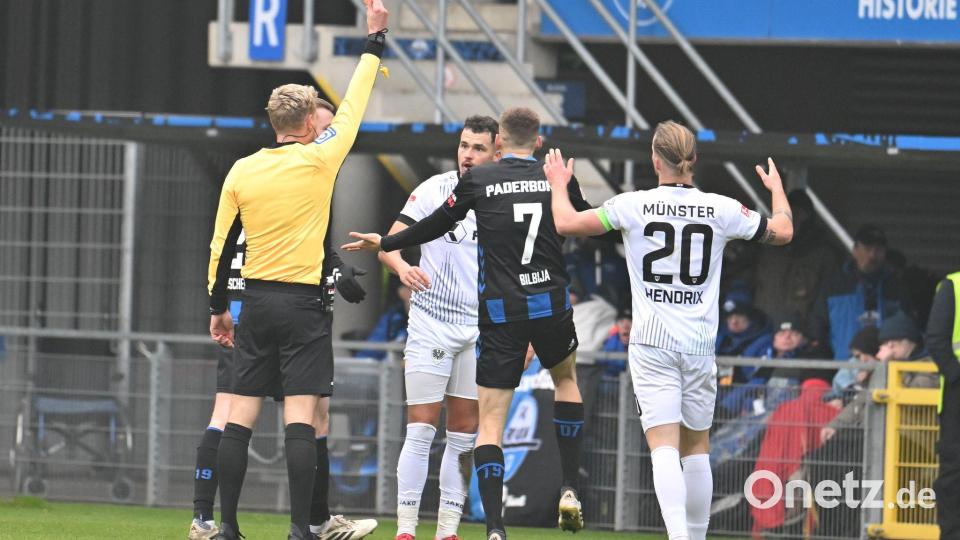 Münster spielte lange Zeit in Unterzahl. Bild: Swen Pförtner/dpa