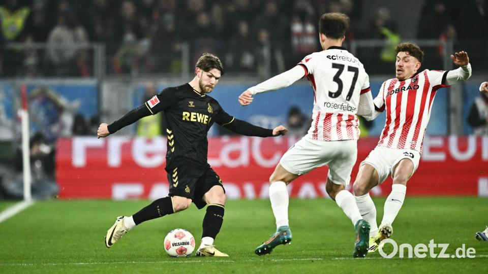 Traf unglücklich ins eigene Tor: SC-Verteidiger Max Rosenfelder (M.). Bild: Silas Stein/dpa