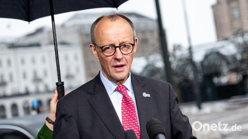 Gut beschirmt: Kanzler Merz. Bild: Daniel Bockwoldt/dpa