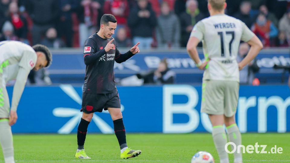Traf beim 1:0 gegen Werder Bremen zum ersten Mal für Bayer Leverkusen: Lucas Vazquez. Bild: Rolf Vennenbernd/dpa