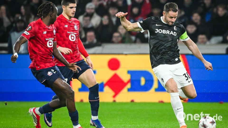 Kapitän Christian Günter und der SC Freiburg waren in Lille gefordert. Bild: Matthieu Mirville/ZUMA Press Wire/dpa