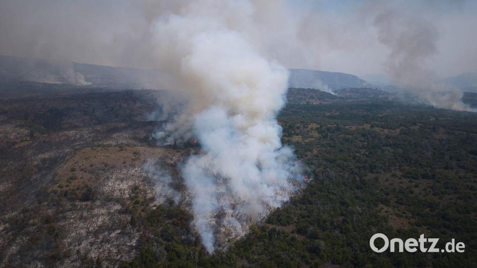 Hohe Temperaturen und starke Winde erschweren die Löscharbeiten. Bild: Victor R. Carivano/AP/dpa