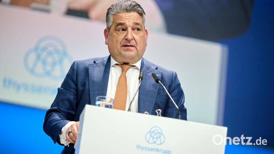 Thyssenkrupp-Chef López wirbt bei den Aktionärinnen und Aktionären für die neue Unternehmensstrategie „Aces 2030“. Bild: Bernd Thissen/dpa