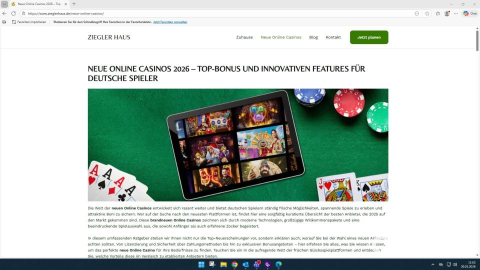 Das "Ziegler Haus" gibt es nicht mehr. Aber die dazugehörige Homepage wird neuerdings wieder bespielt mit Casino-Inhalten. Screenshot: zieglerhaus.de