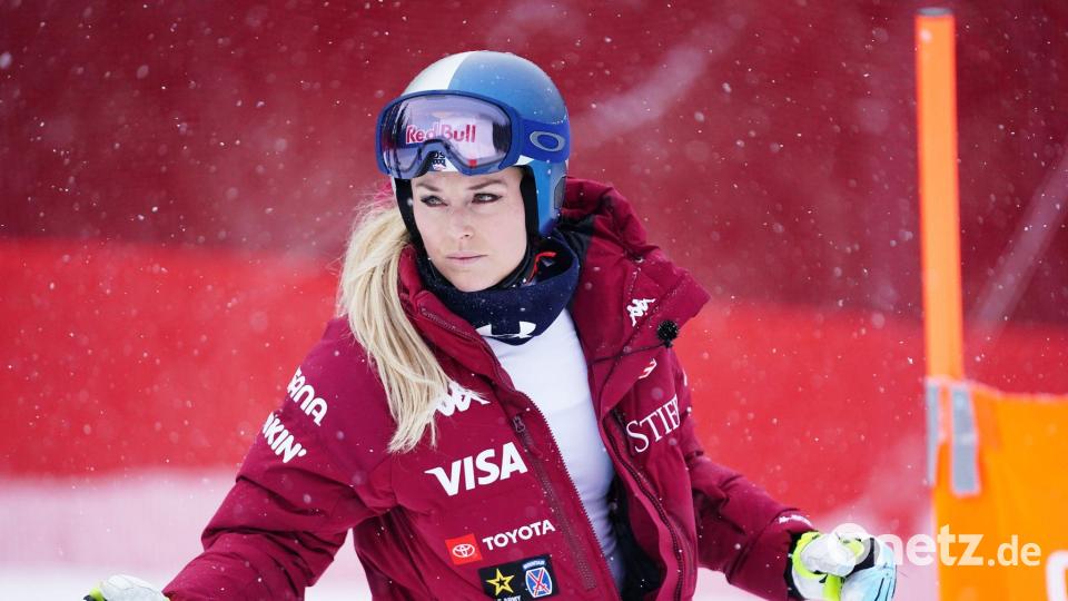 Lindsey Vonn bei der Besichtigung der Abfahrt in Crans-Montana. Bild: Pier Marco Tacca/AP/dpa