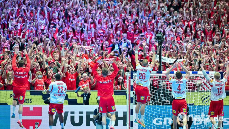 Dänemark feiert den Finaleinzug mit seinen Fans. Bild: Sina Schuldt/dpa