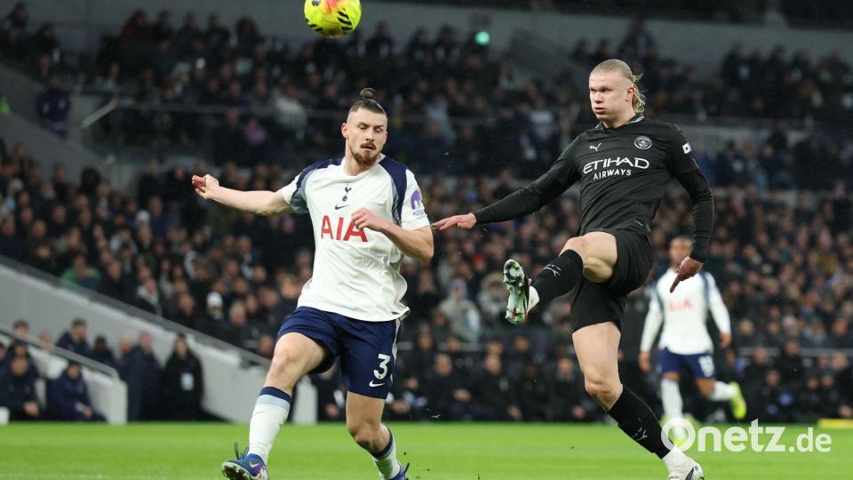 Erling Haaland lieferte die Vorlage zum 1:0 von Rayan Cherki. Bild: Richard Pelham/AP/dpa