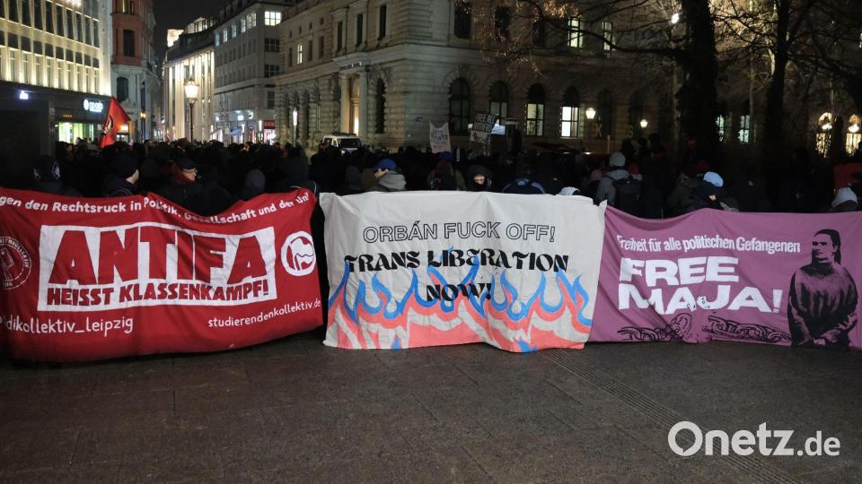 Linke Kundgebung im Stadtzentrum von Leipzig. Bild: Sebastian Willnow/dpa