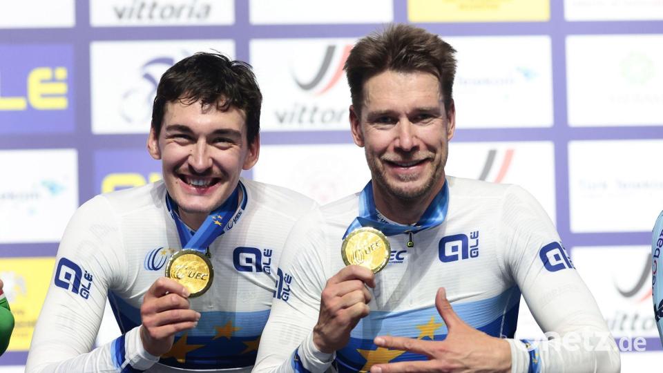 Roger Kluge (r) und Moritz Augenstein freuen sich über EM-Gold. Bild: Roth/dpa