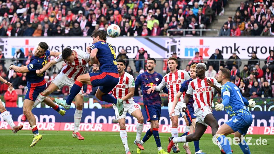 Christoph Baumgartner (l) traf per Kopf zur Leipziger Führung. Bild: Federico Gambarini/dpa