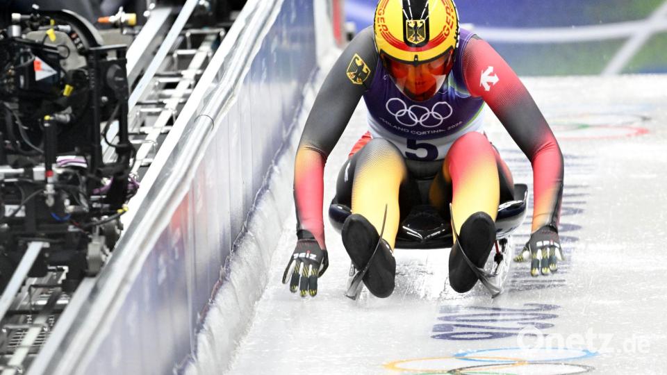 Rodlerin Merle Fräbel liegt nach zwei Läufen auf dem zweiten Platz. Bild: Robert Michael/dpa