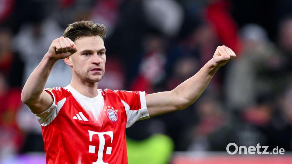Der FC Bayern um Joshua Kimmich jubelt über einen klaren Sieg. Bild: Sven Hoppe/dpa