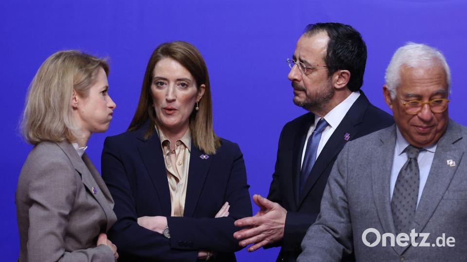 Europäische Spitzenpolitiker tauschen sich zum Thema Wettbewerbsfähigkeit aus. Bild: Omar Havana/AP/dpa