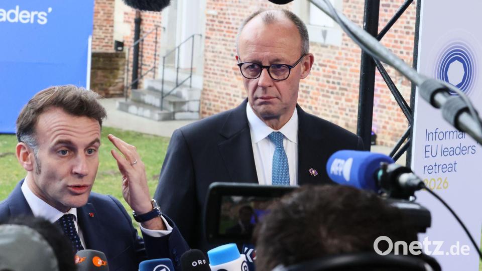 Betonen vor dem EU-Gipfel ihre Einigkeit: Macron und Merz. Bild: Francois Walschaerts/AP/dpa