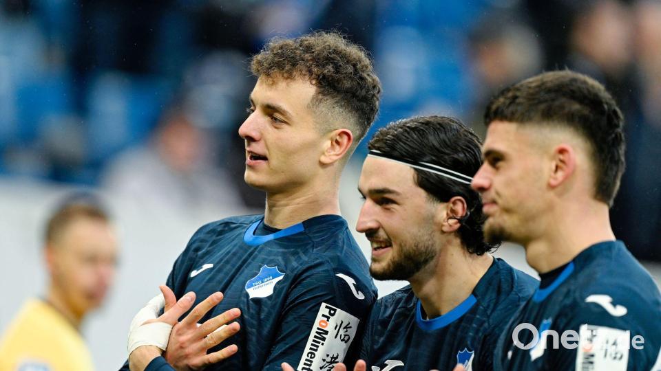 Torschütze Fisnik Asllani (l.): Hoffenheim wirbelt und feiert. Bild: Uwe Anspach/dpa