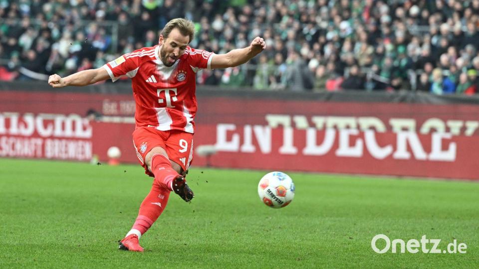 Das 500. Tor seiner Profi-Karriere: Bayern-Stürmer Harry Kane trifft zum 2:0 in Bremen. Bild: Carmen Jaspersen/dpa