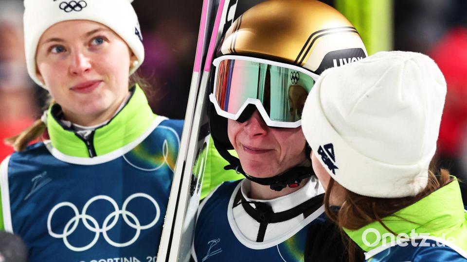 Nika Prevc (M) konnte auch im zweiten Einzelspringen nicht Gold gewinnen. Bild: Daniel Karmann/dpa