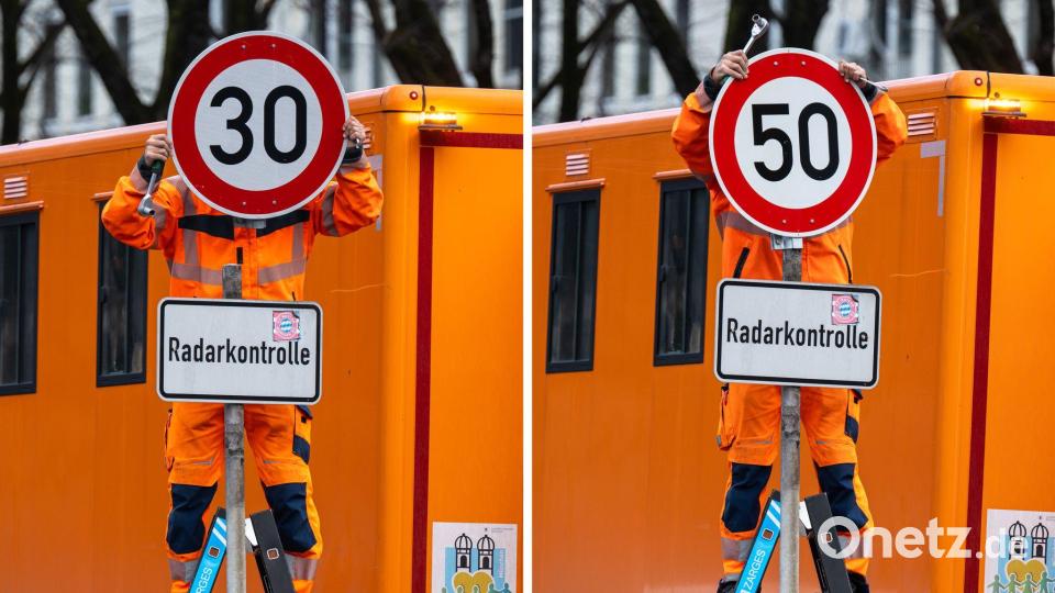 Tempo 50 oder doch wieder Tempo 30? Was jetzt auf dem Mittleren Ring in München gilt. (Archivbild) Bild: Peter Kneffel/dpa