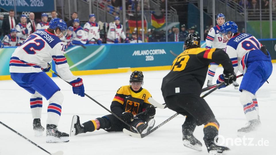 Keine Chance gegen die USA: Das vermeintlich beste deutsche Eishockey-Team jemals funktioniert noch nicht. Bild: Carolyn Kaster/AP/dpa