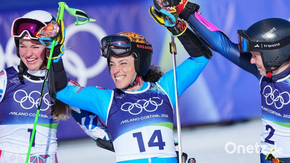 Famoses Comeback: Federica Brignone (M) überraschte nach ihrer langen Zwangspause. Bild: Michael Kappeler/dpa