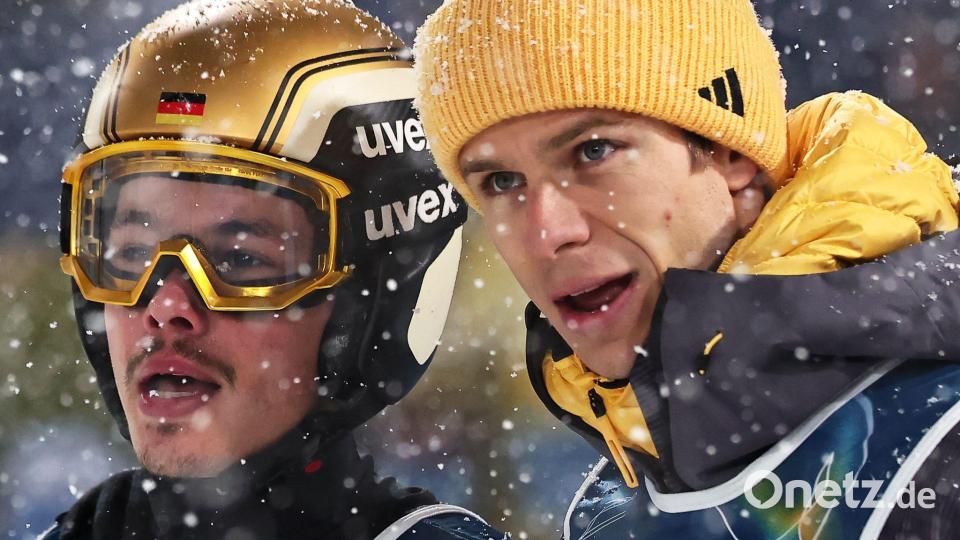 Philipp Raimund (l) und Andreas Wellinger verpassten eine Medaille knapp. Bild: Daniel Karmann/dpa