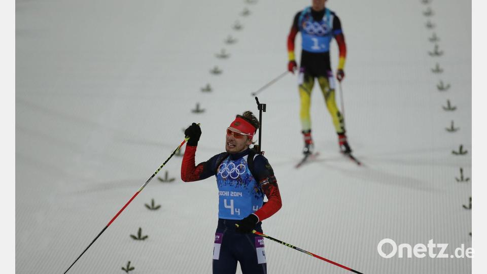 Der Russe Anton Schipulin lief 2014 vor Simon Schempp ins Ziel. (Archivbild) Bild: picture alliance / dpa