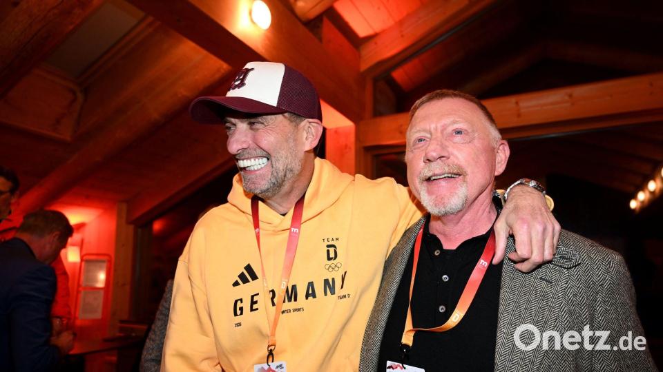 Jürgen Klopp (l) und Boris Becker trafen sich im Deutschen Haus. Bild: Frank May/picture alliance/Team D/dpa
