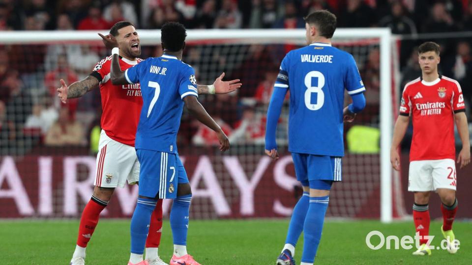 Zwischen Vinicius Junior (7) und Benfica-Spielern kam es zu verbalen Auseinandersetzungen. Bild: Pedro Rocha/AP/dpa