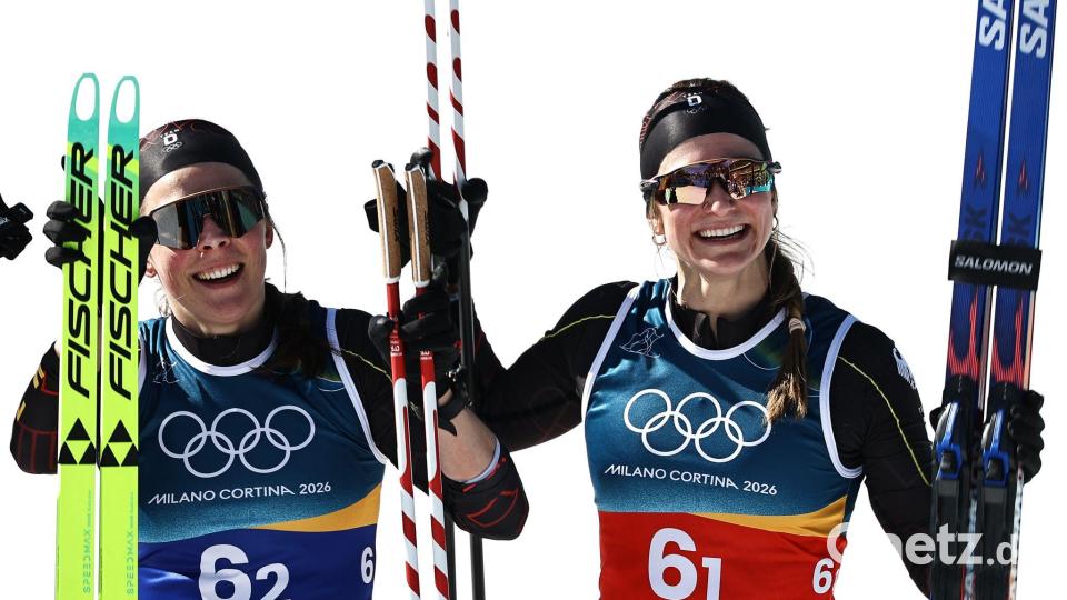 Die Langläuferinnen Coletta Rydzek und Laura Gimmler hielten dem Druck stand und gewannen Bronze. Bild: Daniel Karmann/dpa