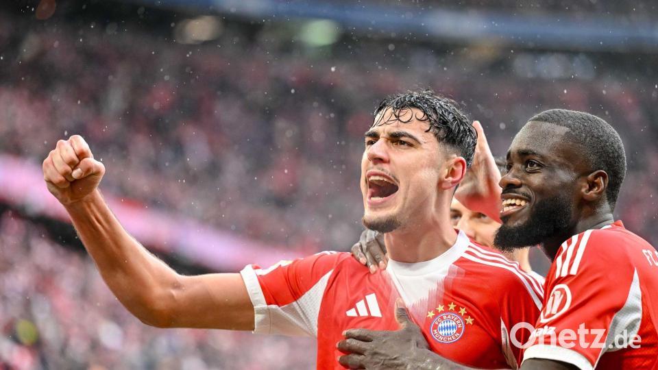 Bejubelt den Treffer zur Führung: Bayern-Profi Aleksandar Pavlovic. Bild: Harry Langer/dpa