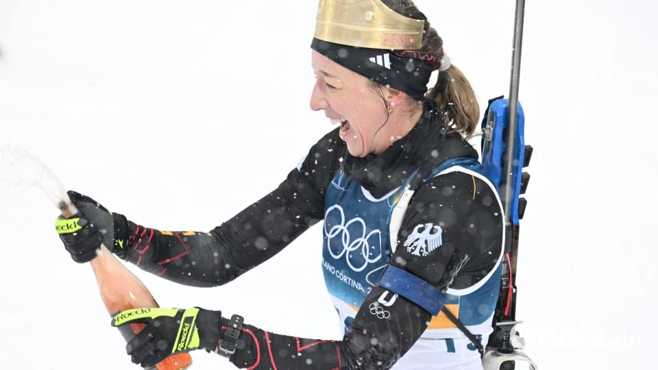 Kann trotz Platz 28 lachen: Franziska Preuß Bild: Hendrik Schmidt/dpa