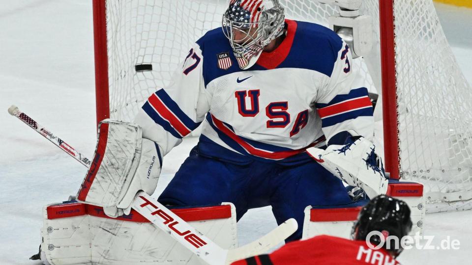 Torhüter Hellebuyck war der überragende Mann im US-Team. Bild: Peter Kneffel/dpa