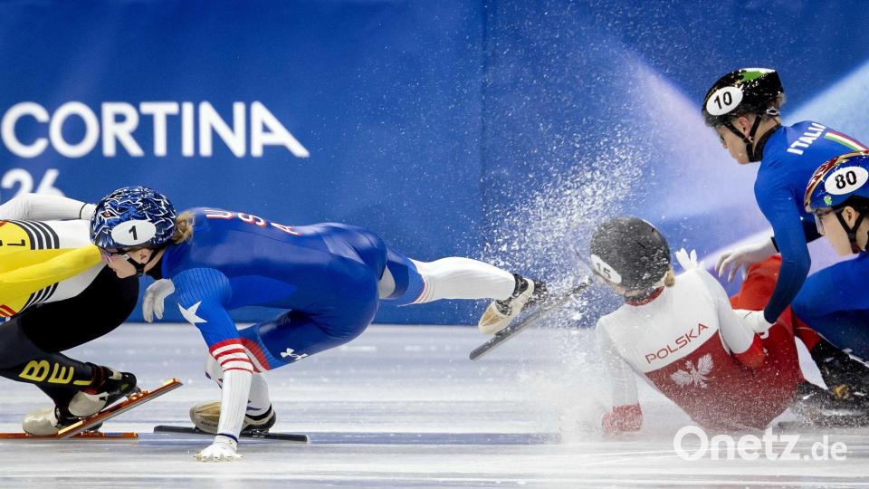 Kristen Santos-Griswold traf Kamila Sellier mit dem Schlittschuh im Gesicht. Bild: Robin Van Lonkhuijsen/ANP/dpa