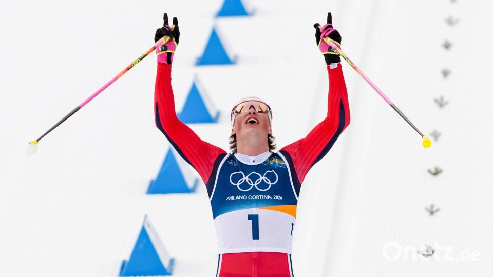 Am Ziel: Der Olympiasieg über 50 Kilometer hat für Klaebo eine besondere Bedeutung. Bild: Kirsty Wigglesworth/AP/dpa