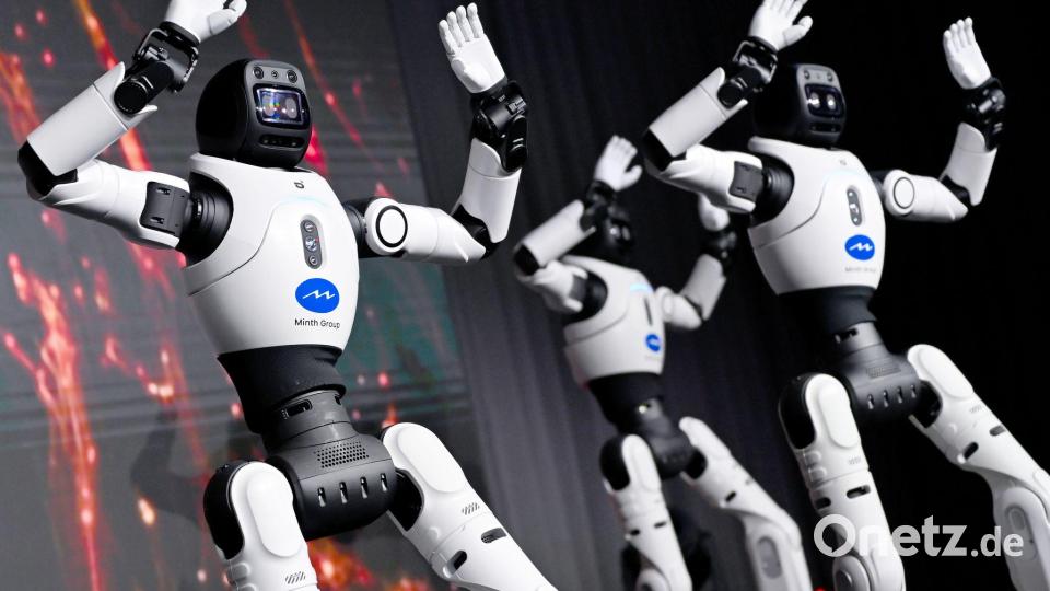 Humanoide Roboter auf der Bühne Bild: Sven Hoppe/dpa