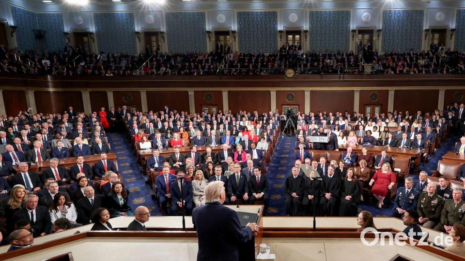 Fast zwei Stunden lang redete Trump vor dem Kongress. Bild: Jessica Koscielniak/Pool Reuters/AP/dpa