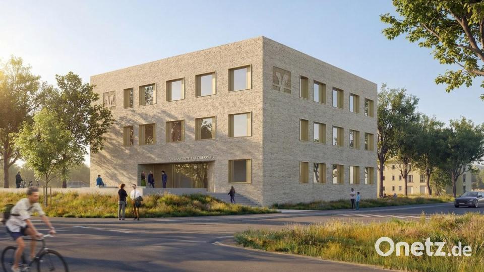 So soll die neue Schwandorfer Geschäftsstelle der Volks- und Raiffeisenbank Mittlere Oberpfalz einmal aussehen. Grafik: Gunther Benkert