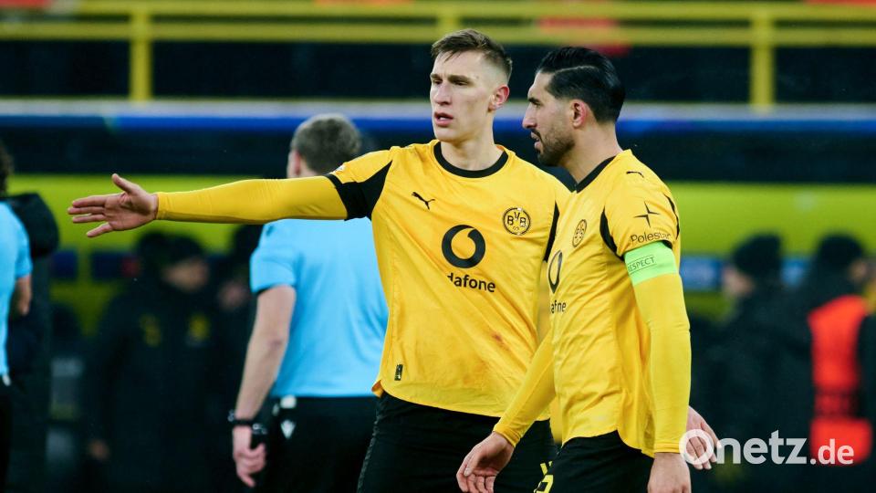 Nach vier verpassten Pflichtspielen wohl zurück in der Startelf: Dortmunds Innenverteidiger Nico Schlotterbeck (l).(Archivbild) Bild: Bernd Thissen/dpa