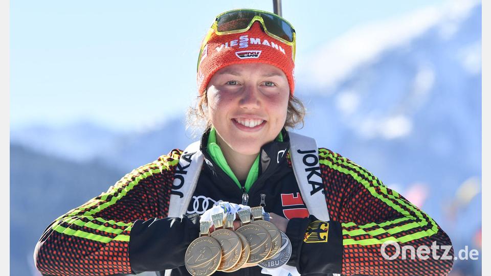 Laura Dahlmeier gewann bei der Biathlon-Weltmeisterschaft 2017 fünf Mal Gold - obwohl sie zum Schluss nicht starten sollte. Archivfoto) Bild: Martin Schutt/dpa-Zentralbild/dpa