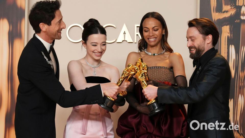 Adrien Brody (l-r), Mikey Madison, Zoe Saldaña und Kieran Culkin: Vier Oscar-Preisträger kehren bei den 98. Academy Awards auf die Bühne zurück. (Archivbild) Bild: Jordan Strauss/Invision/AP/dpa
