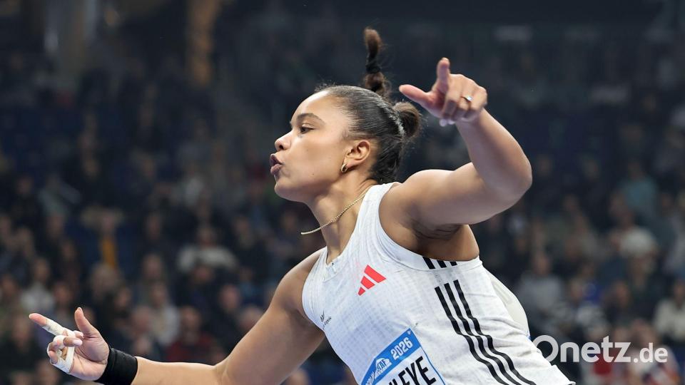 Yemisi Ogunleye testete in Berlin für die Hallen-WM. Bild: Andreas Gora/dpa