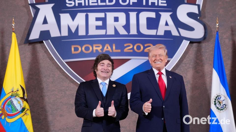 Der argentinische Präsident Javier Milei ist einer der eingeladenen Vertreter Lateinamerikas, die US-Präsident Trump nahestehen. Bild: Mark Schiefelbein/AP/dpa