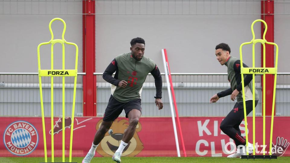 Alphonso Davies (l) und Jamal Musiala im Abschlusstraining. Bild: Philippe Ruiz/dpa