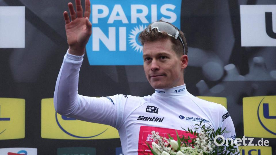 Der deutsche Radprofi Georg Steinhauser ist nun im Weißen Trikot des besten Nachwuchsfahrers unterwegs. Bild: Anne-Christine Poujoulat/AFP/dpa