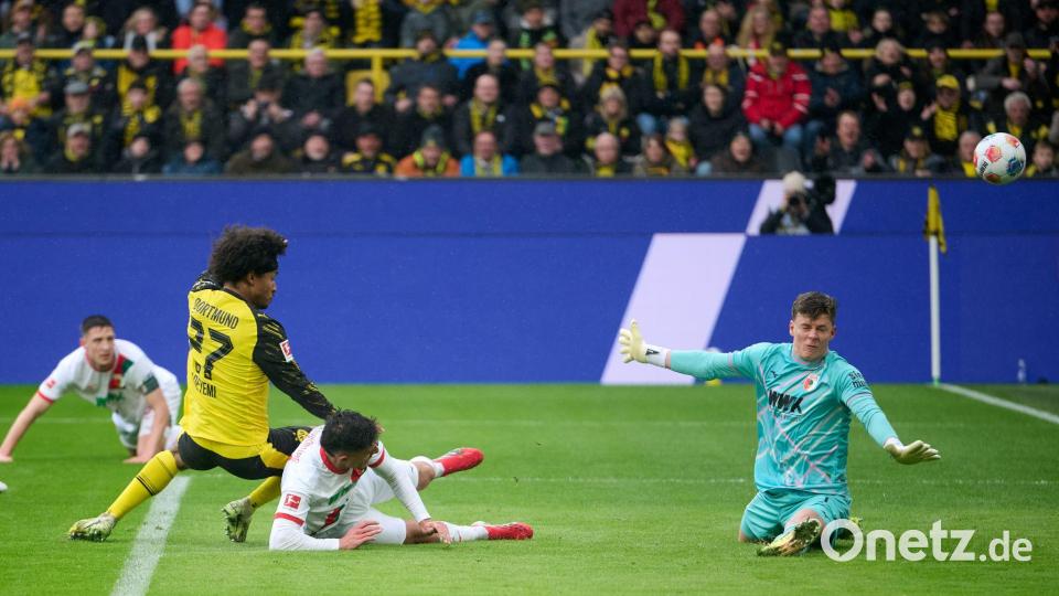 Karim Adeyemi ließ die Dortmunder Fans früh jubeln. Bild: Bernd Thissen/dpa